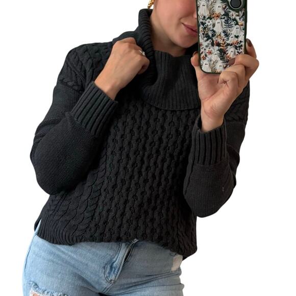 Vintage American Eagle XS Grey Chunky Cable Knit Cowl Turtleneck Sweater - Picture 1 of 6